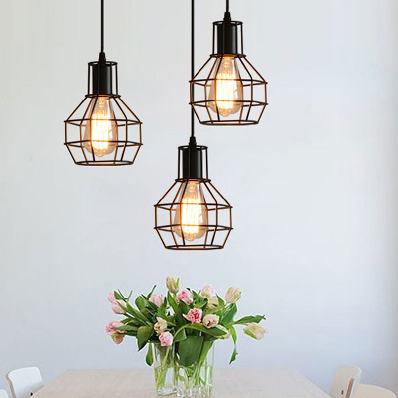 Black Grenade Cage Hanging Light Simplicity Iron 1��Bulb Dining Room Pendant Light Fixture Clearhalo 'Ceiling Lights' 'Industrial Pendants' 'Industrial' 'Middle Century Pendants' 'Pendant Lights' 'Pendants' 'Tiffany' Lighting' 2057447