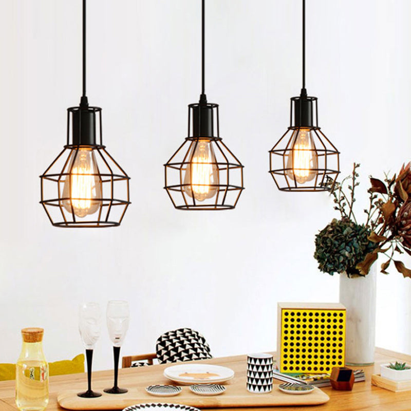 Black Grenade Cage Hanging Light Simplicity Iron 1 Bulb Dining Room Pendant Light Fixture Clearhalo 'Art Deco Pendants' 'Black' 'Cast Iron' 'Ceiling Lights' 'Ceramic' 'Crystal' 'Industrial' 'Metal' 'Pendant Lights' 'Rustic Pendants' 'Tiffany' Lighting' 2057448