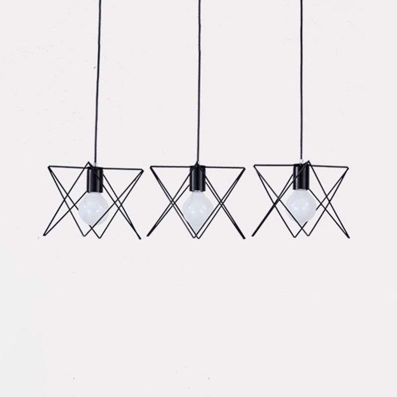 3 Bulbs Iron Suspension Light Antique Black Geometrical Cage Living Room Multi Ceiling Lamp Clearhalo 'Art Deco Pendants' 'Black' 'Cast Iron' 'Ceiling Lights' 'Ceramic' 'Crystal' 'Industrial Pendants' 'Industrial' 'Metal' 'Middle Century Pendants' 'Pendant Lights' 'Pendants' 'Rustic Pendants' 'Tiffany' Lighting' 2057482