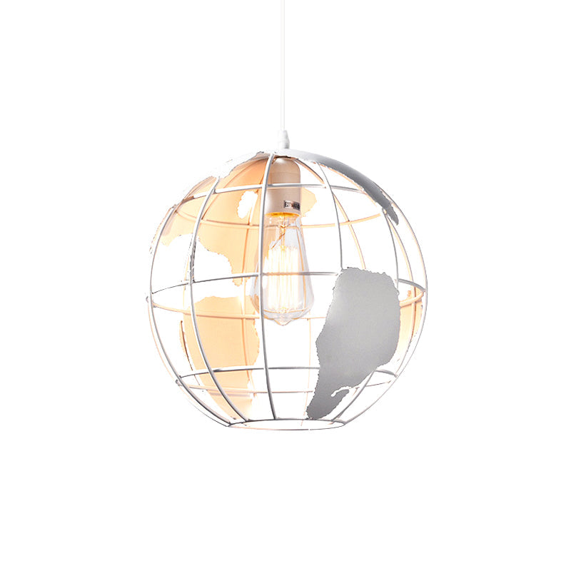 Iron Terrestrial Globe Hanging Light Simplicity 1��Bulb Restaurant Pendant Light Fixture in White Clearhalo 'Ceiling Lights' 'Industrial Pendants' 'Industrial' 'Middle Century Pendants' 'Pendant Lights' 'Pendants' 'Tiffany' Lighting' 2057490