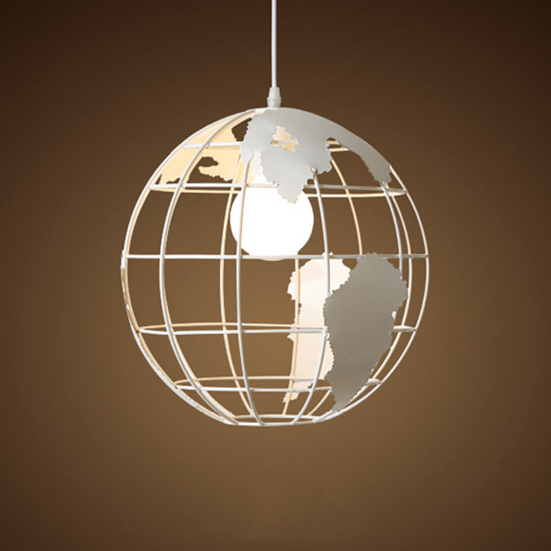 Iron Terrestrial Globe Hanging Light Simplicity 1 Bulb Restaurant Pendant Light Fixture in White Clearhalo 'Art Deco Pendants' 'Cast Iron' 'Ceiling Lights' 'Ceramic' 'Crystal' 'Industrial' 'Metal' 'Pendant Lights' 'Tiffany' Lighting' 2057491