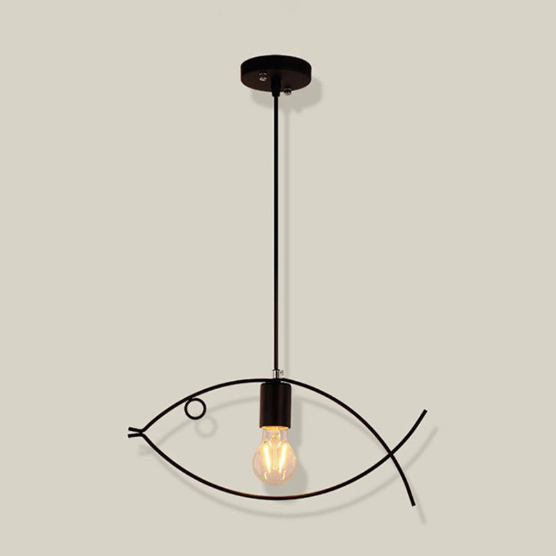 Black Fish Shaped Suspension Light Nordic Style Iron 1 Head Dining Room Pendant Ceiling Light Clearhalo 'Art Deco Pendants' 'Black' 'Cast Iron' 'Ceiling Lights' 'Ceramic' 'Crystal' 'Industrial' 'Metal' 'Pendant Lights' 'Rustic Pendants' 'Tiffany' Lighting' 2057494