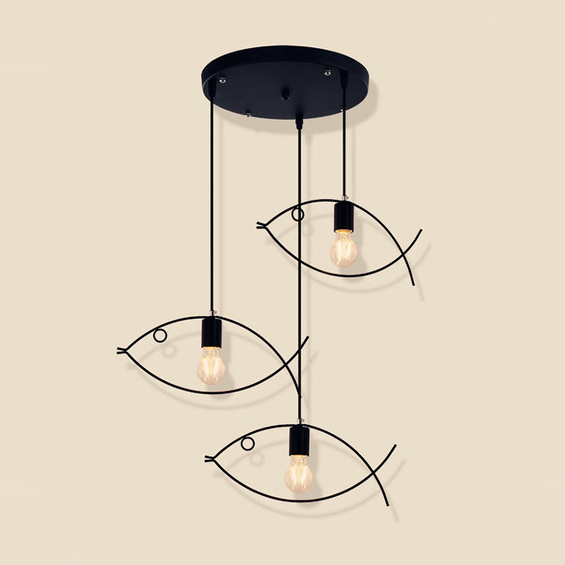 Black Fish Shaped Suspension Light Nordic Style Iron 1��Head Dining Room Pendant Ceiling Light Clearhalo 'Ceiling Lights' 'Industrial Pendants' 'Industrial' 'Middle Century Pendants' 'Pendant Lights' 'Pendants' 'Tiffany' Lighting' 2057495