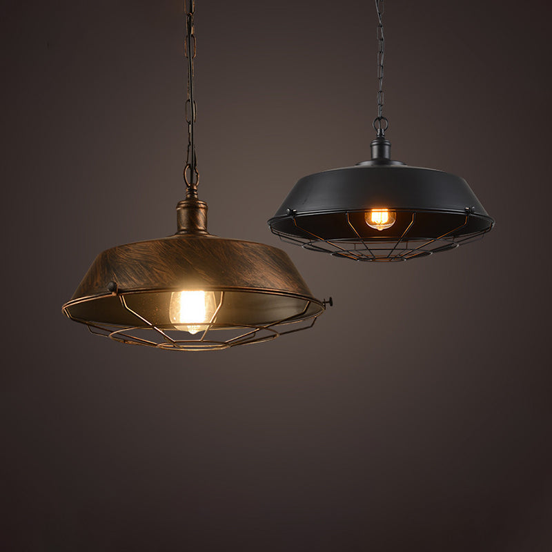 Vintage Pot Lid Shaped Hanging Lamp Single-Bulb Iron Suspension Light for Restaurant Clearhalo 'Art Deco Pendants' 'Black' 'Cast Iron' 'Ceiling Lights' 'Ceramic' 'Crystal' 'Industrial Pendants' 'Industrial' 'Metal' 'Middle Century Pendants' 'Pendant Lights' 'Pendants' 'Rustic Pendants' 'Tiffany' Lighting' 2057499