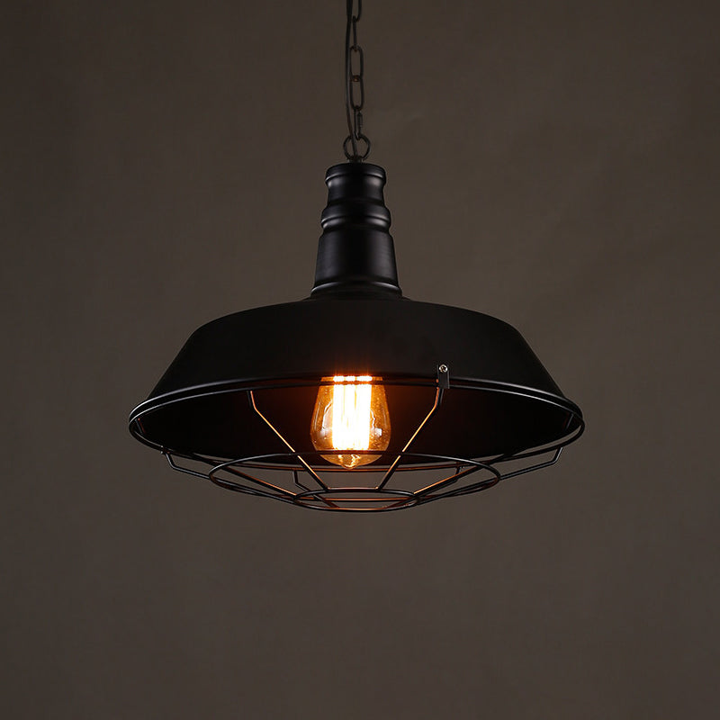 Vintage Pot Lid Shaped Hanging Lamp Single-Bulb Iron Suspension Light for Restaurant Clearhalo 'Art Deco Pendants' 'Black' 'Cast Iron' 'Ceiling Lights' 'Ceramic' 'Crystal' 'Industrial Pendants' 'Industrial' 'Metal' 'Middle Century Pendants' 'Pendant Lights' 'Pendants' 'Rustic Pendants' 'Tiffany' Lighting' 2057501