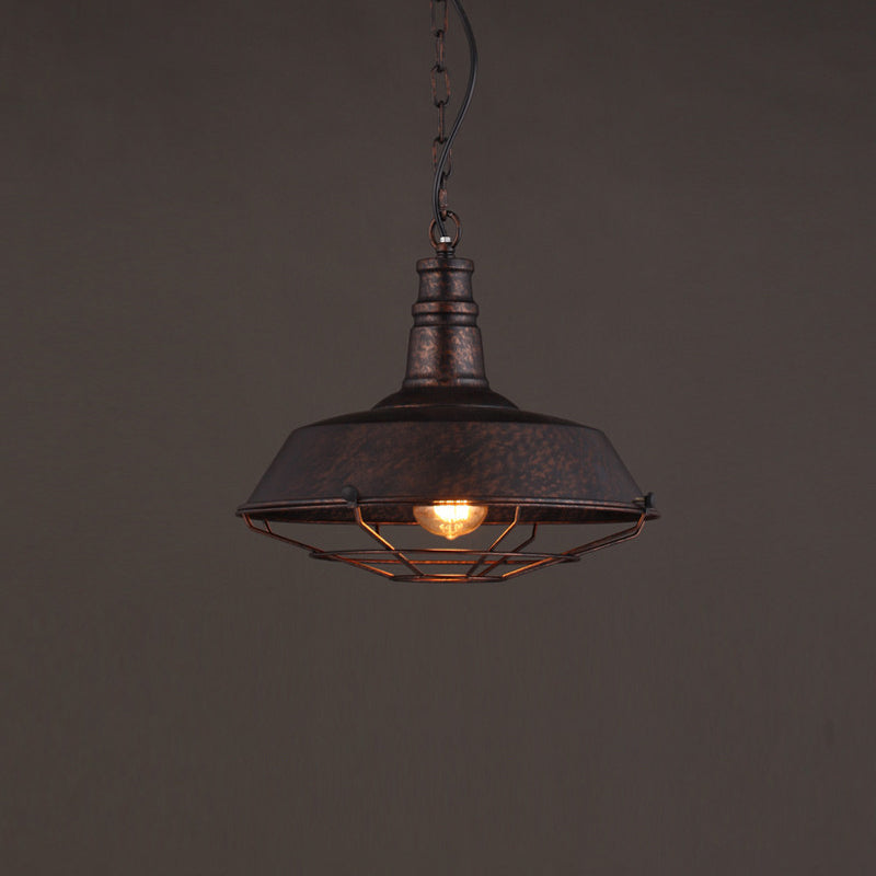 Vintage Pot Lid Shaped Hanging Lamp Single-Bulb Iron Suspension Light for Restaurant Clearhalo 'Art Deco Pendants' 'Black' 'Cast Iron' 'Ceiling Lights' 'Ceramic' 'Crystal' 'Industrial Pendants' 'Industrial' 'Metal' 'Middle Century Pendants' 'Pendant Lights' 'Pendants' 'Rustic Pendants' 'Tiffany' Lighting' 2057504