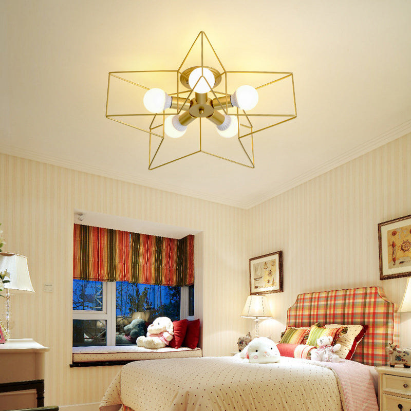 Simplicity Star Shaped Flush Light 5 Heads Metal Flush Ceiling Light Fixture for Bedroom Gold Clearhalo 'Ceiling Lights' 'Close To Ceiling Lights' 'Close to ceiling' 'Flush mount' 'Industrial Flush Mount' Lighting' 2057554