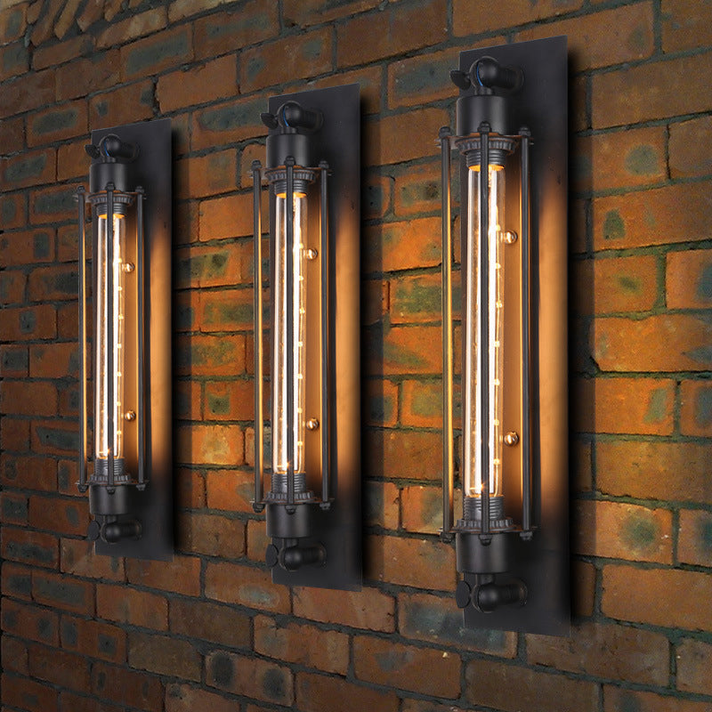 Tube Shaped Iron Wall Mount Light Industrial 1 Bulb Corridor Wall Light Fixture in Black Clearhalo 'Art deco wall lights' 'Cast Iron' 'Glass' 'Industrial wall lights' 'Industrial' 'Middle century wall lights' 'Modern' 'Rustic wall lights' 'Tiffany' 'Traditional wall lights' 'Wall Lamps & Sconces' 'Wall Lights' Lighting' 2057589