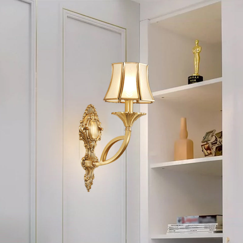 Frost Glass Flare Shaped Wall Mounted Light Classic Corridor Wall Lighting in Gold Clearhalo 'Wall Lamps & Sconces' 'Wall Lights' Lighting' 2057612