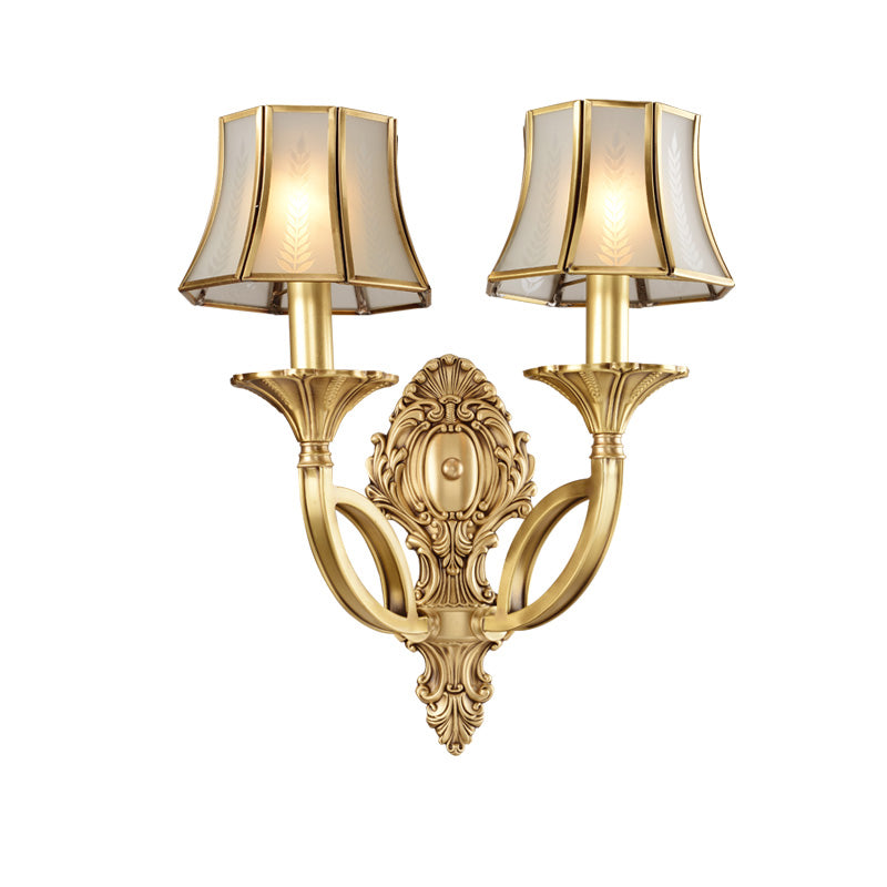 Frost Glass Flare Shaped Wall Mounted Light Classic Corridor Wall Lighting in Gold Clearhalo 'Wall Lamps & Sconces' 'Wall Lights' Lighting' 2057618