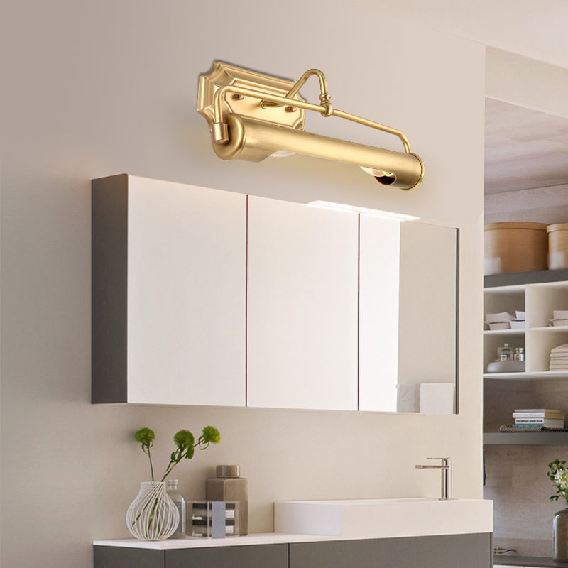 2 Bulbs Metal Vanity Lighting Traditional Gold Tube Shaped Bathroom Sconce Light Fixture Gold Clearhalo 'Vanity Lights' 'Wall Lights' Lighting' 2057626