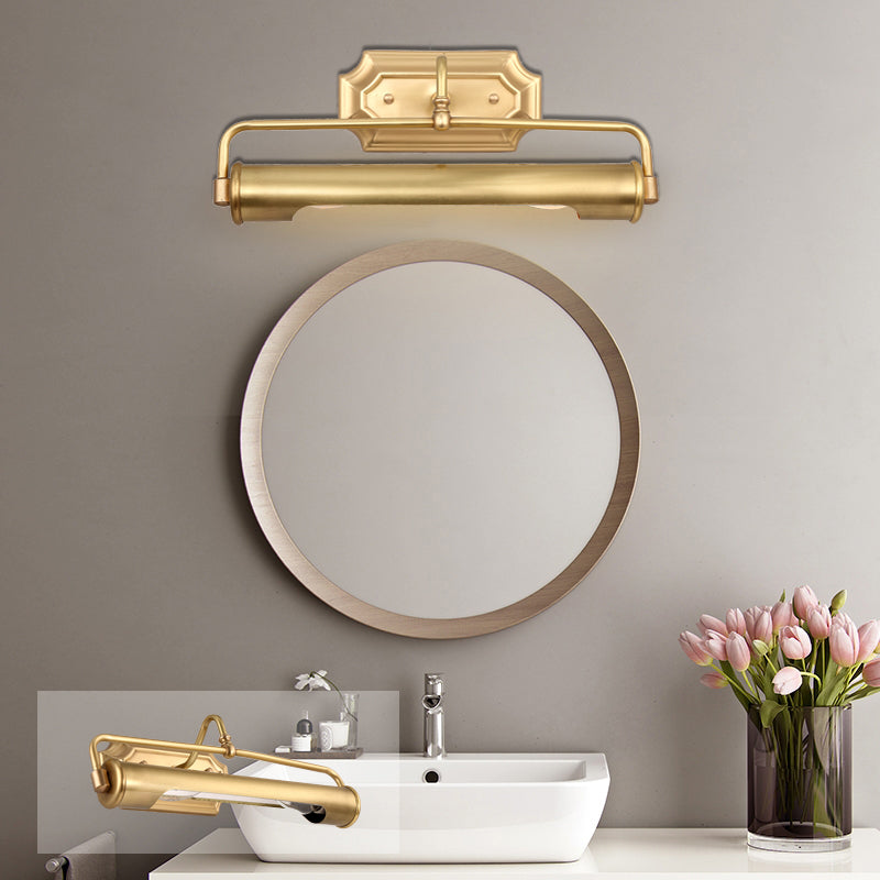 2 Bulbs Metal Vanity Lighting Traditional Gold Tube Shaped Bathroom Sconce Light Fixture Clearhalo 'Vanity Lights' 'Wall Lights' Lighting' 2057627