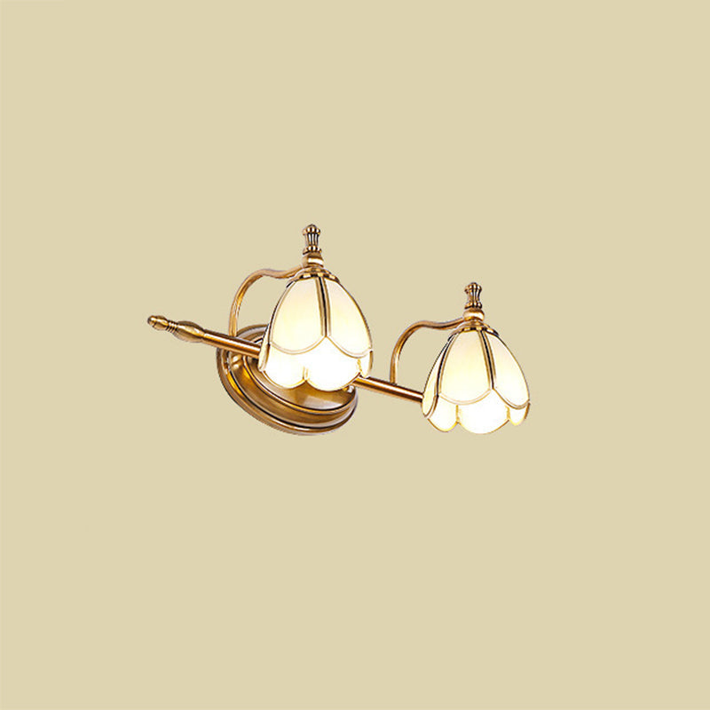 Vintage Scalloped Sconce Lighting Opal Glass Vanity Light Fixture in Brass for Bathroom Clearhalo 'Vanity Lights' 'Wall Lights' Lighting' 2057648