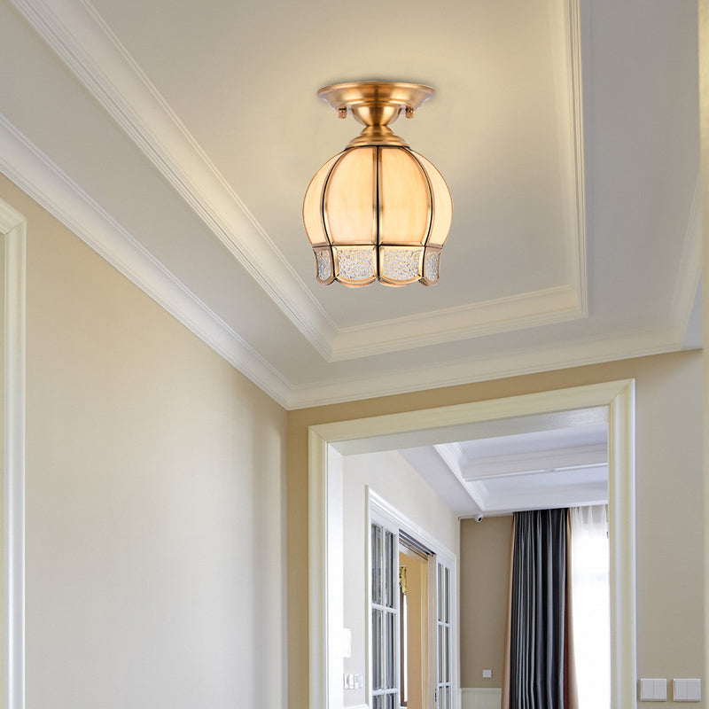 Traditional Scalloped Semi Flush Light 1��Head Metal Ceiling Flush Mount in Brass Brass A Clearhalo 'Ceiling Lights' 'Close To Ceiling Lights' 'Close to ceiling' 'Semi-flushmount' Lighting' 2057683