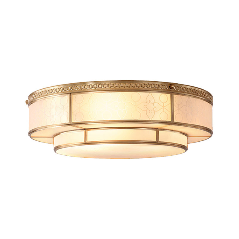 Vintage 2 Layers Flush Mount Lighting Frost Glass Flush Mount Ceiling Light in Gold for Living Room Clearhalo 'Ceiling Lights' 'Close To Ceiling Lights' 'Close to ceiling' 'Flush mount' Lighting' 2057751