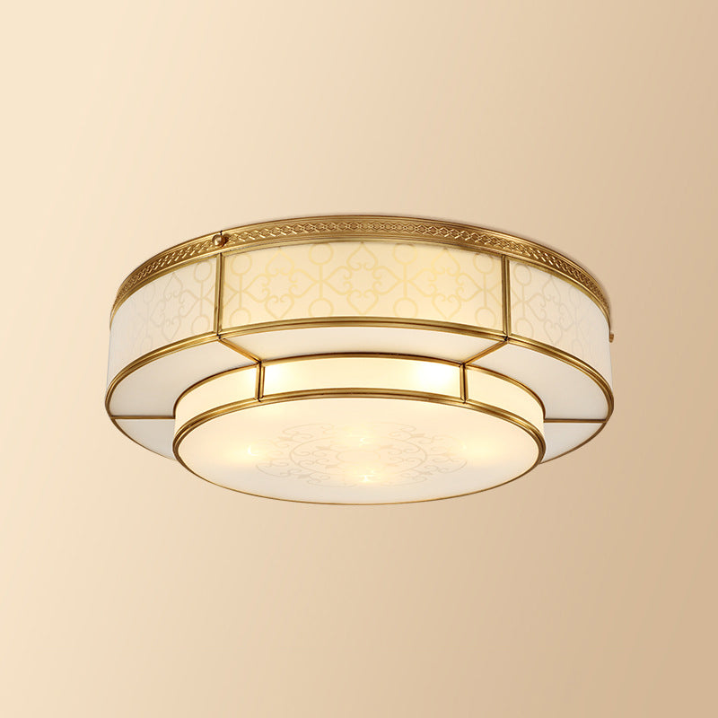 Vintage 2 Layers Flush Mount Lighting Frost Glass Flush Mount Ceiling Light in Gold for Living Room Clearhalo 'Ceiling Lights' 'Close To Ceiling Lights' 'Close to ceiling' 'Flush mount' Lighting' 2057752