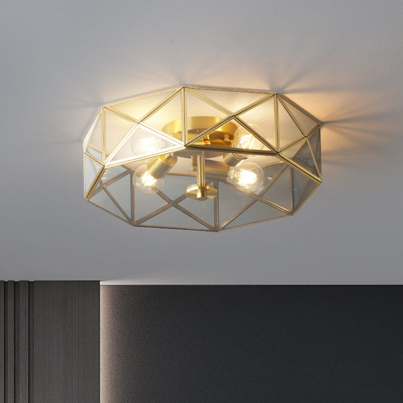 4 Heads Flush Mount Lighting Minimalism Geometric Shaped Smoke Grey Glass Flush Mount Ceiling Light Smoke Gray Clearhalo 'Ceiling Lights' 'Close To Ceiling Lights' 'Close to ceiling' 'Flush mount' Lighting' 2057753