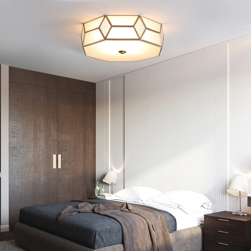 Polyhedron Shaped Frost Glass Flush Mount Traditional Bedroom Flushmount Ceiling Light in Gold Clearhalo 'Ceiling Lights' 'Close To Ceiling Lights' 'Close to ceiling' 'Flush mount' Lighting' 2057761