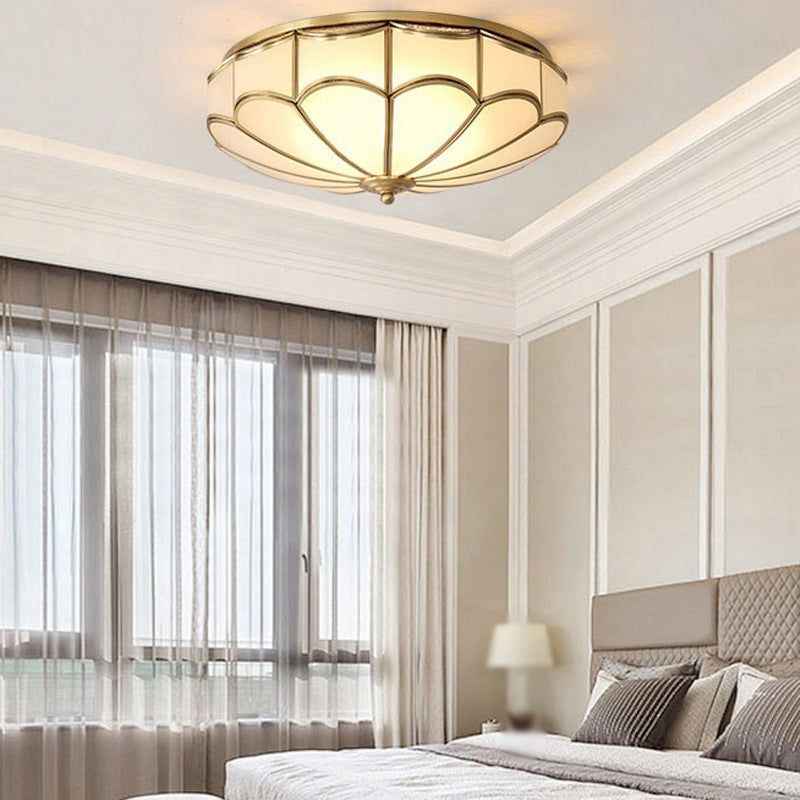 Gold Dome Shaped Flush Mount Lighting Minimalism Cream Glass Bedroom Flush Mount Ceiling Light Gold Clearhalo 'Ceiling Lights' 'Close To Ceiling Lights' 'Close to ceiling' 'Flush mount' Lighting' 2057772