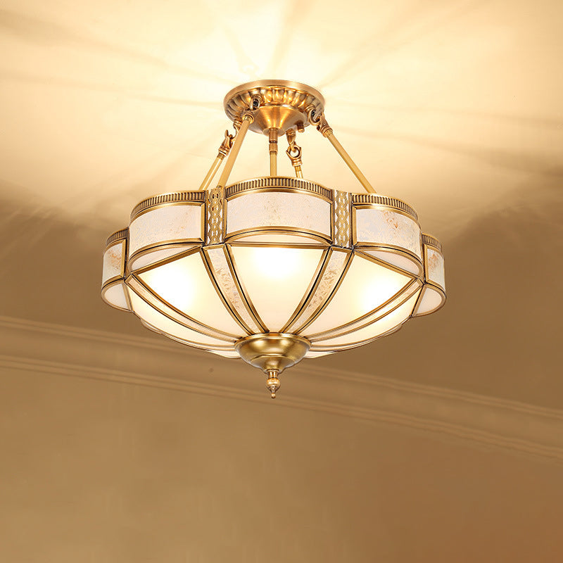 Scalloped Shaped Bedroom Flush Mount Lighting Classic Frost Glass Gold Semi Flush Chandelier Clearhalo 'Ceiling Lights' 'Close To Ceiling Lights' 'Close to ceiling' 'Flush mount' Lighting' 2058087