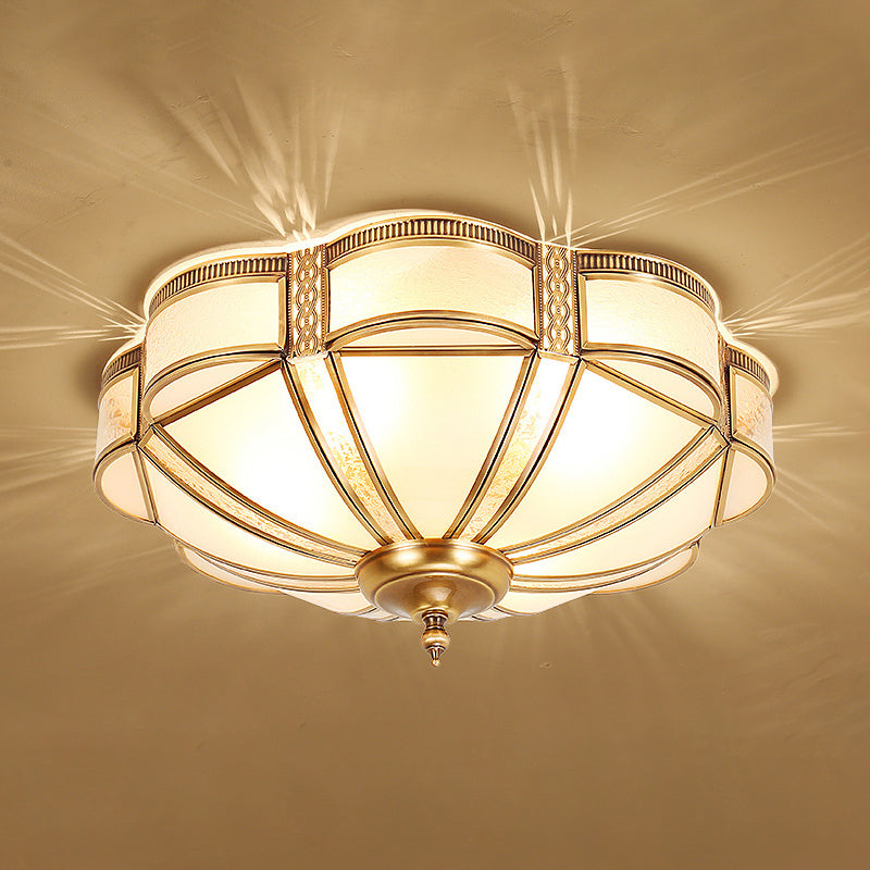 Scalloped Shaped Bedroom Flush Mount Lighting Classic Frost Glass Gold Semi Flush Chandelier Clearhalo 'Ceiling Lights' 'Close To Ceiling Lights' 'Close to ceiling' 'Flush mount' Lighting' 2058091