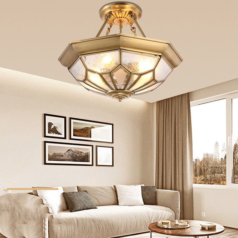 Traditional Dome Shaped Semi Flush Chandelier 6 Heads Frost Glass Ceiling Mounted Light in Gold Gold A Clearhalo 'Ceiling Lights' 'Close To Ceiling Lights' 'Close to ceiling' 'Semi-flushmount' Lighting' 2058092