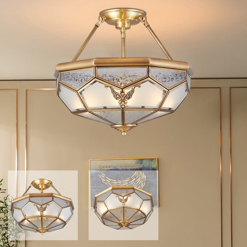 Bowl Shaped Metal Semi Flush Chandelier Simplicity Corridor Flush Ceiling Light in Gold Clearhalo 'Ceiling Lights' 'Close To Ceiling Lights' 'Close to ceiling' 'Flush mount' Lighting' 2058099