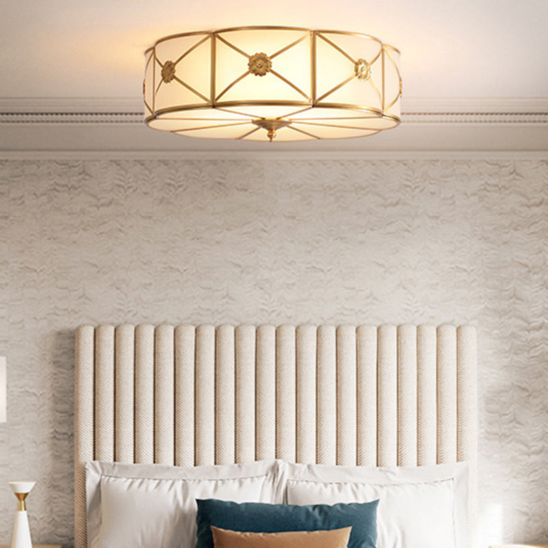 Scalloped Edge Living Room Flush Mount Lighting Classic Frost Glass Gold Flush Light Clearhalo 'Ceiling Lights' 'Close To Ceiling Lights' 'Close to ceiling' 'Flush mount' Lighting' 2058112