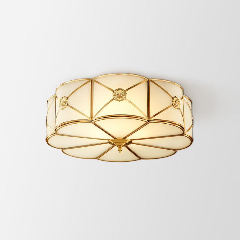 Scalloped Edge Living Room Flush Mount Lighting Classic Frost Glass Gold Flush Light Clearhalo 'Ceiling Lights' 'Close To Ceiling Lights' 'Close to ceiling' 'Flush mount' Lighting' 2058114