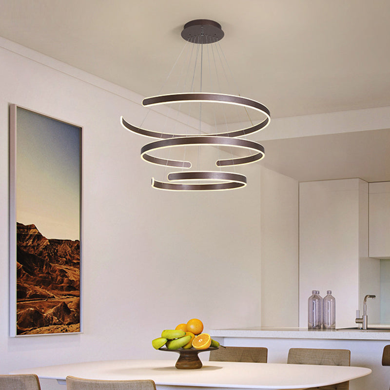 Artistic Curved Shaped LED Suspension Light Aluminum Living Room Chandelier Light Coffee Clearhalo 'Ceiling Lights' 'Chandeliers' 'Modern Chandeliers' 'Modern' Lighting' 2058219