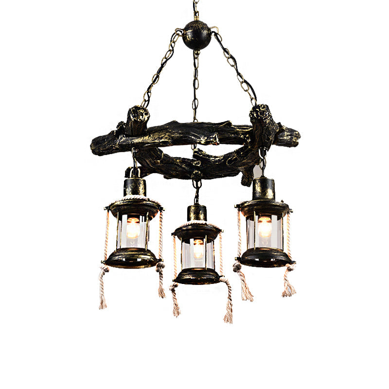 Bronze 3 Lights Chandelier Light Fixture Coastal Clear Glass Kerosene Pendant Lamp Clearhalo 'Cast Iron' 'Ceiling Lights' 'Chandeliers' 'Industrial Chandeliers' 'Industrial' 'Metal' 'Middle Century Chandeliers' 'Rustic Chandeliers' 'Tiffany' Lighting' 205860