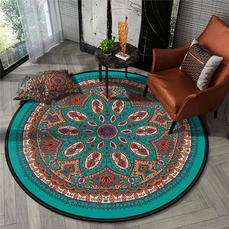 Chic Floral Pattern Area Rug Multicolored Moroccan Carpet Synthetics Washable Anti-Slip Backing Stain Resistant Rug for Front Door Peacock Blue 3'11