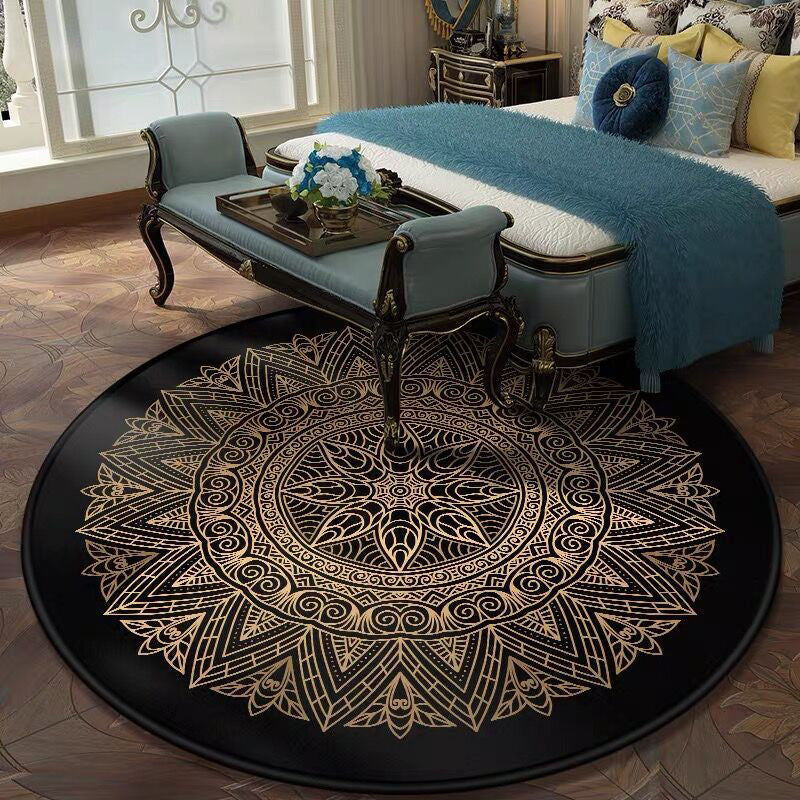 Retro Dark Color Moroccan Rug Polypropylene Mandala Patterned Rug Washable Anti-Slip Pet Friendly Rug for Living Room Clearhalo 'Area Rug' 'Moroccan' 'Rugs' Rug' 2058910