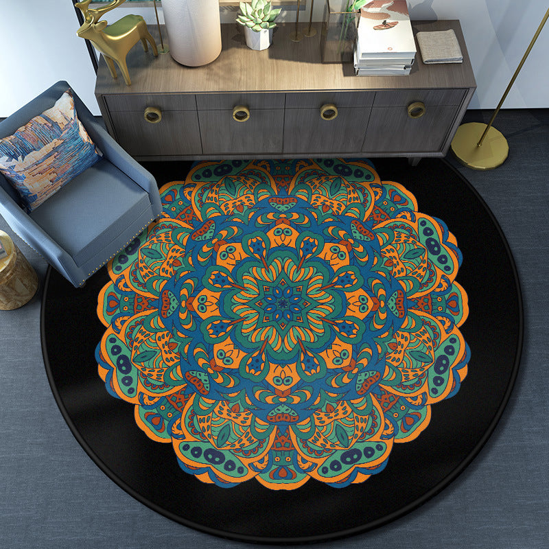 Multi-Colored Moroccan Rug Synthetics Mandala Area Rug Anti-Slip Stain Resistant Washable Carpet for Family Room Blue-Yellow Clearhalo 'Area Rug' 'Moroccan' 'Rugs' Rug' 2059046