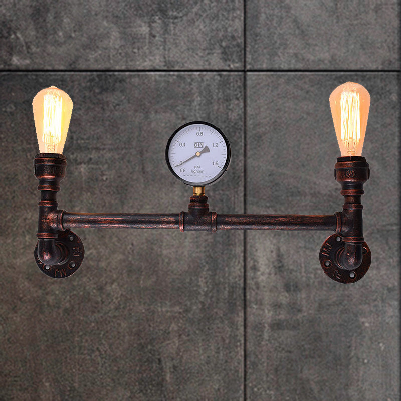 2-Light Pressure Gauge Wall Mounted Pipe Light Industrial Weathered Copper Metal Sconce for Indoor, 20.5