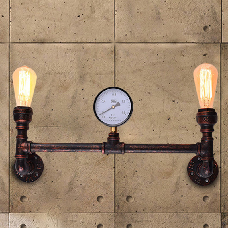 2-Light Pressure Gauge Wall Mounted Pipe Light Industrial Weathered Copper Metal Sconce for Indoor, 20.5