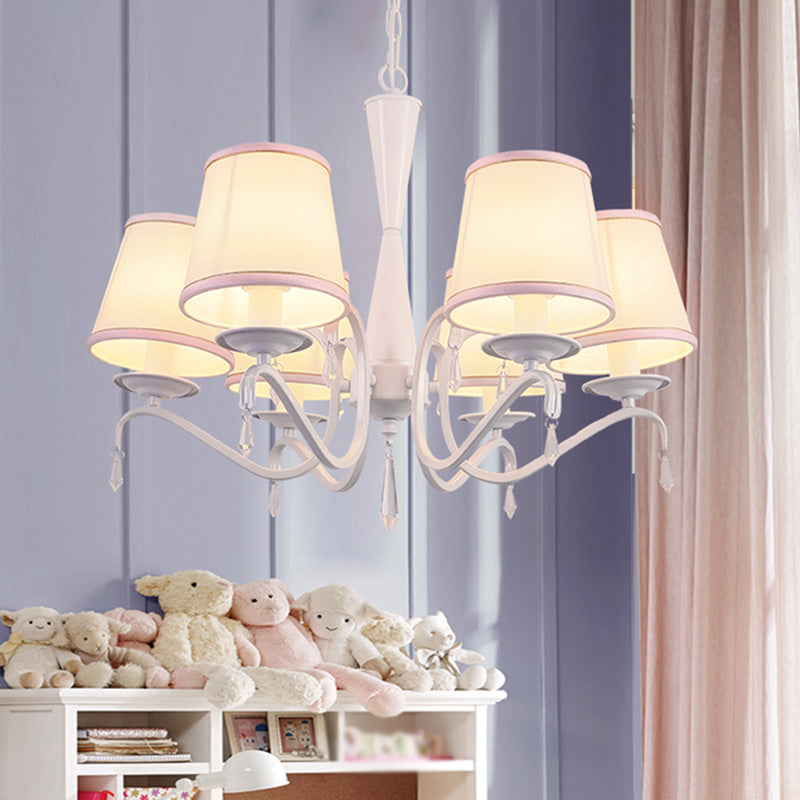 Tapered Shape Suspension Light Artistic Fabric 6 Heads Living Room Chandelier Light Pink Clearhalo 'Ceiling Lights' 'Chandeliers' 'Modern Chandeliers' 'Modern' Lighting' 2063625