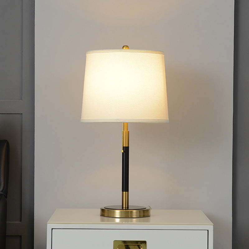 Empire Shade Table Lamp Artistic Fabric Single White Nightstand Light with Pull Chain Clearhalo 'Lamps' 'Table Lamps' Lighting' 2063743