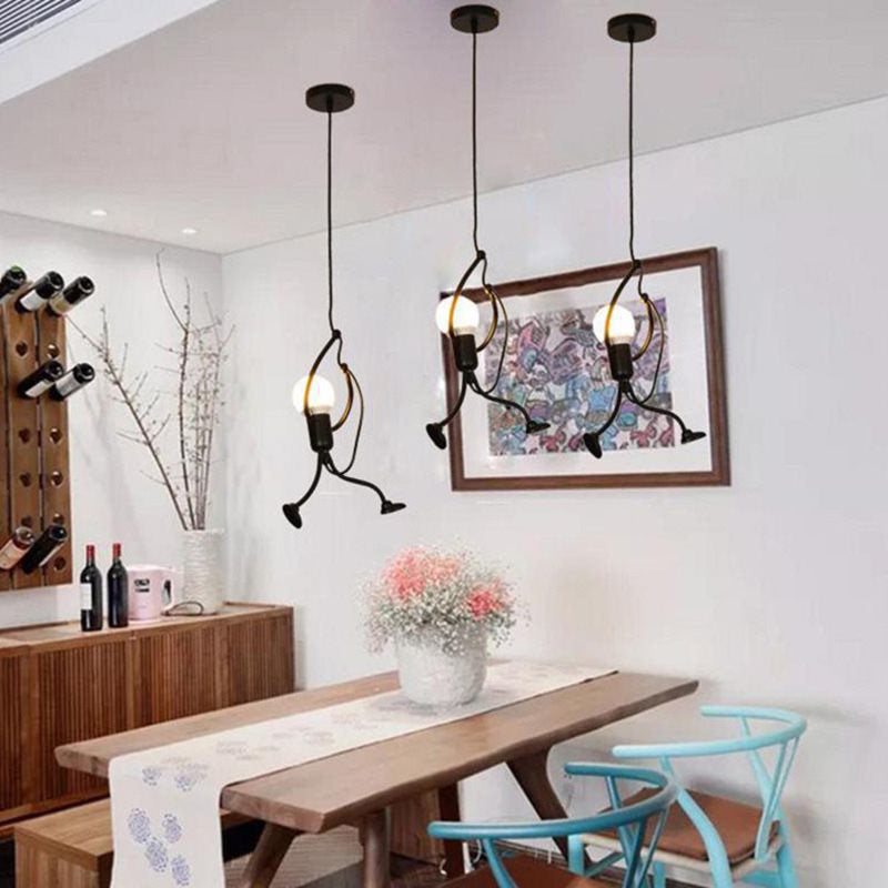 Climbing Man Iron Ceiling Light Decorative Single-Bulb Black Hanging Pendant Light Black Clearhalo 'Ceiling Lights' 'Pendant Lights' 'Pendants' Lighting' 2063799_1535b560-07d0-4918-a02e-86b313ef378e