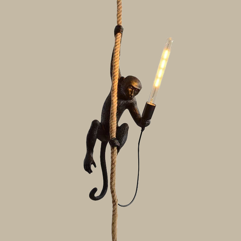 Modern Monkey Ceiling Light Resin Single-Bulb Restaurant Hanging Pendant Light with Hemp Rope Clearhalo 'Ceiling Lights' 'Pendant Lights' 'Pendants' Lighting' 2063816