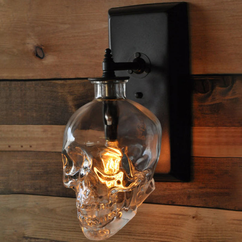 Black Skull Wall Mount Light Artistic Single-Bulb Clear Glass Wall Light Fixture for Corridor Black Clearhalo 'Wall Lamps & Sconces' 'Wall Lights' Lighting' 2063839