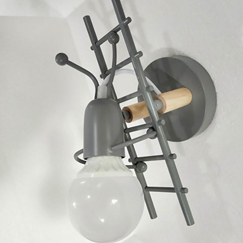 Climbing Stair Man Bedroom Wall Sconce Iron 1-Light Decorative Wall Lighting Fixture Grey Clearhalo 'Wall Lamps & Sconces' 'Wall Lights' Lighting' 2063849