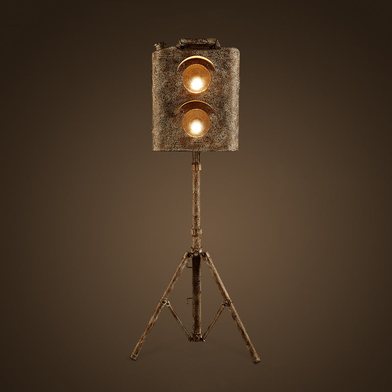 Contemporary Tripod Standing Light Metallic 2 Bulbs Living Room Searchlight Floor Light Rust Clearhalo 'Floor Lamps' 'Lamps' Lighting' 2063852