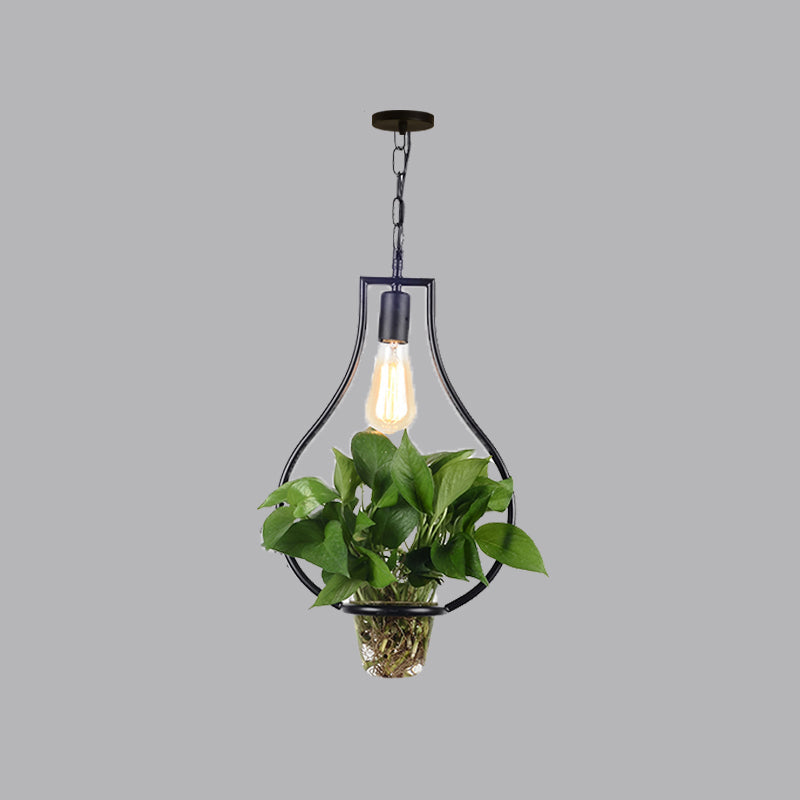 Iron Black Ceiling Light Geometric Shaped 1��Bulb Industrial Hanging Pendant Light with Clear Glass Pot Clearhalo 'Ceiling Lights' 'Industrial Pendants' 'Industrial' 'Middle Century Pendants' 'Pendant Lights' 'Tiffany' Lighting' 2063906_58d51e0f-655f-4aa3-b9cd-9135fb6ff770