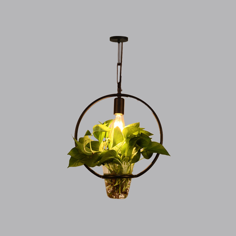 Iron Black Ceiling Light Geometric Shaped 1��Bulb Industrial Hanging Pendant Light with Clear Glass Pot Clearhalo 'Ceiling Lights' 'Industrial Pendants' 'Industrial' 'Middle Century Pendants' 'Pendant Lights' 'Tiffany' Lighting' 2063908_c6dc1dd9-274b-4d87-9d02-04e999fd9a20