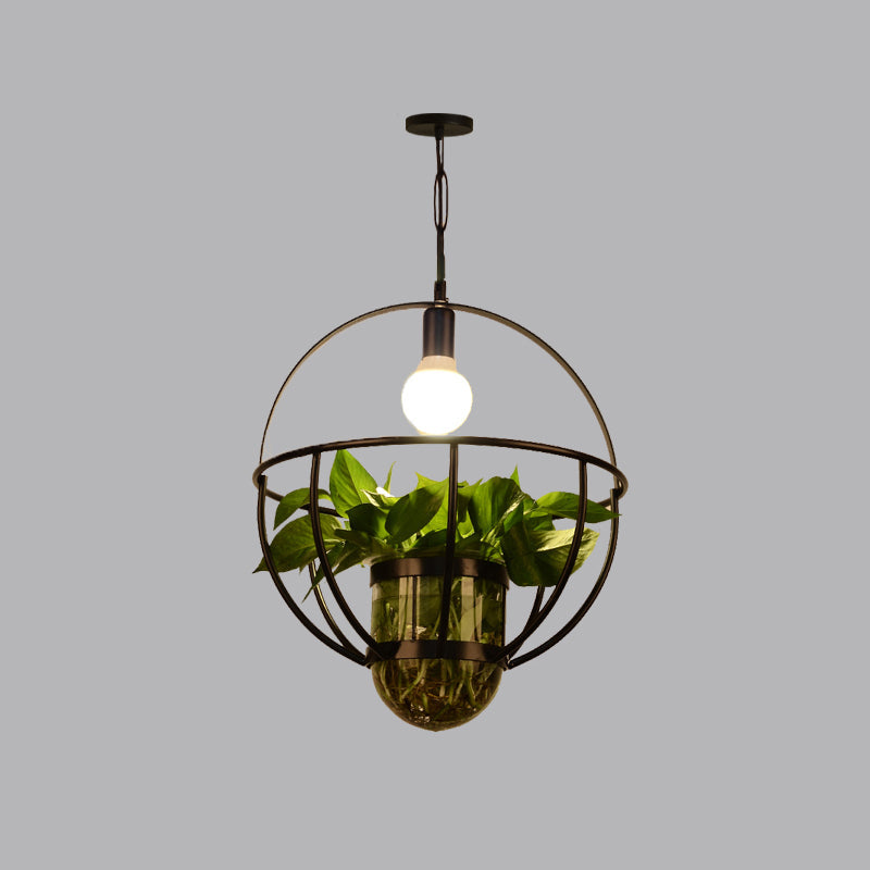 Iron Black Ceiling Light Geometric Shaped 1��Bulb Industrial Hanging Pendant Light with Clear Glass Pot Clearhalo 'Ceiling Lights' 'Industrial Pendants' 'Industrial' 'Middle Century Pendants' 'Pendant Lights' 'Tiffany' Lighting' 2063910_83dab56c-d9c4-4683-ab93-1cc139b1a50f