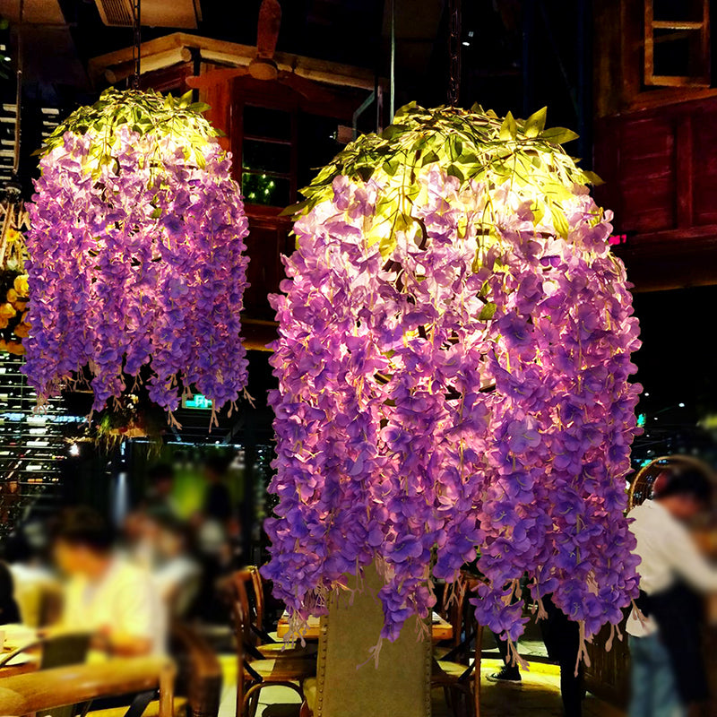 Purple Sphere Suspension Lighting Retro Metallic 1��Head Restaurant Pendant Ceiling Light with Wisteria Decor Clearhalo 'Ceiling Lights' 'Industrial Pendants' 'Industrial' 'Middle Century Pendants' 'Pendant Lights' 'Pendants' 'Tiffany' Lighting' 2063969