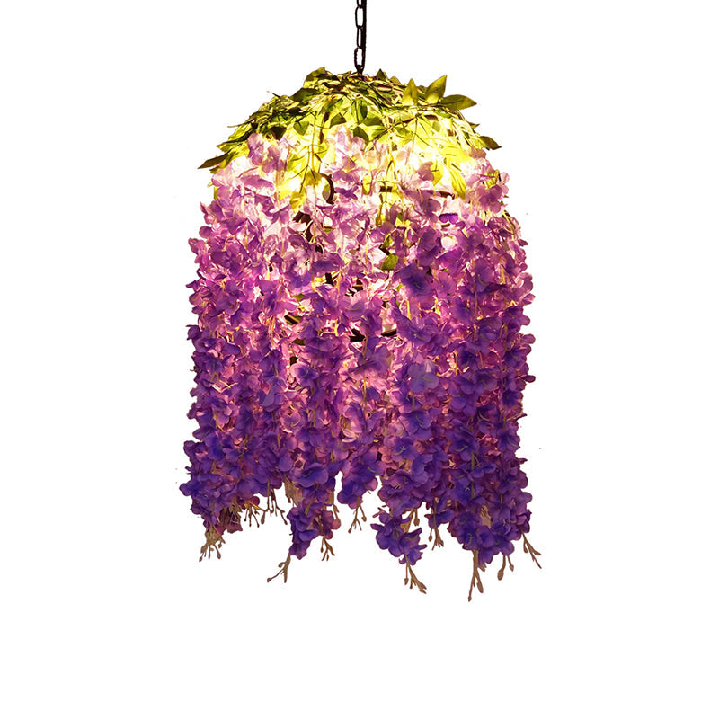 Purple Sphere Suspension Lighting Retro Metallic 1��Head Restaurant Pendant Ceiling Light with Wisteria Decor Clearhalo 'Ceiling Lights' 'Industrial Pendants' 'Industrial' 'Middle Century Pendants' 'Pendant Lights' 'Pendants' 'Tiffany' Lighting' 2063972