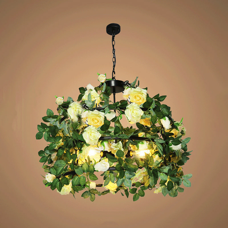 Vintage Geometric Ceiling Lighting Metal Chandelier Light Fixture with Artificial Plant Light Yellow Small Clearhalo 'Cast Iron' 'Ceiling Lights' 'Chandeliers' 'Industrial Chandeliers' 'Industrial' 'Metal' 'Middle Century Chandeliers' 'Rustic Chandeliers' 'Tiffany' Lighting' 2064085