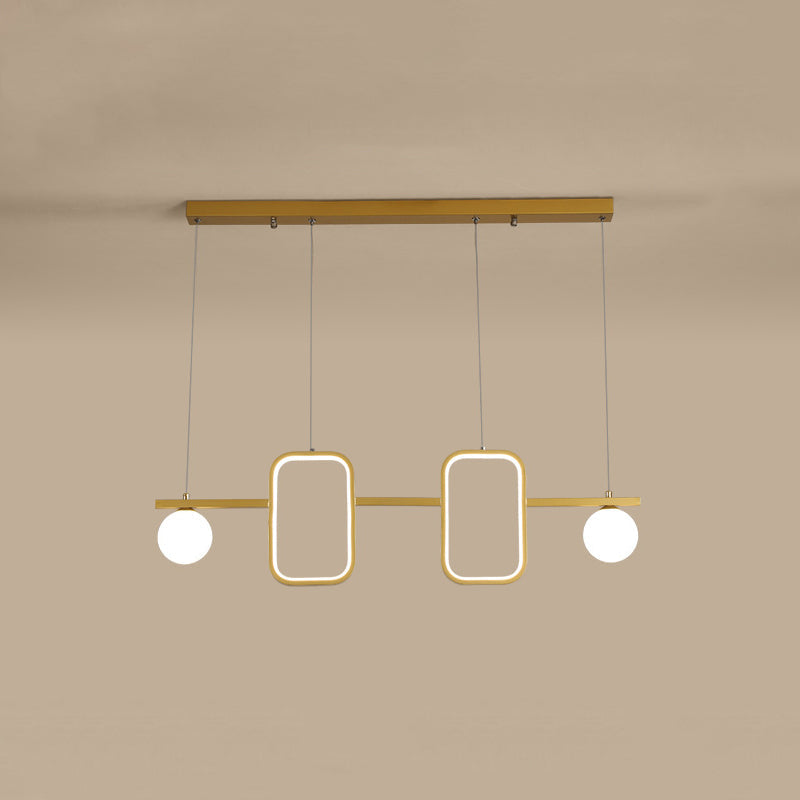 Symmetrical Geometric LED Hanging Light Minimalist Metal Dining Room Island Ceiling Light with Cream Glass Shade Clearhalo 'Ceiling Lights' 'Island Lights' Lighting' 2064312